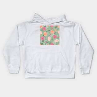 Blended Floral Roses in Orange Fuchsia and Green Kids Hoodie